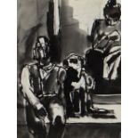 JOSEF HERMAN OBE RA inkwash and pencil - two figures and dog, entitled verso on Albany Gallery label