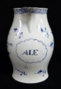 A SWANSEA POTTERY BALUSTER 'ALE' JUG circa 1790-1810, with loop handle, underglazed blue