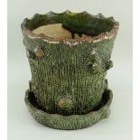 EWENNY POTTERY 'RUSTIC' PLANT POT & STAND with naturalistic bark-textured decoration formed by a