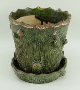 EWENNY POTTERY 'RUSTIC' PLANT POT & STAND with naturalistic bark-textured decoration formed by a