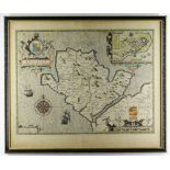 JOHN SPEED 1611 coloured map of 'Anglesey. Anciently called Mona', with inset of Beaumaris,