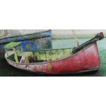 GARETH DAVIES watercolour - boats with red and blue hulls, signed and dated 2002, 23 x 52cms