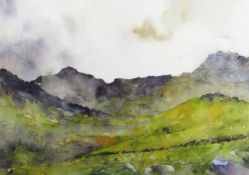DAVID GROSVENOR watercolour - Eryri landscape, entitled verso 'Llanberis Pass', signed, 51 x 70cms