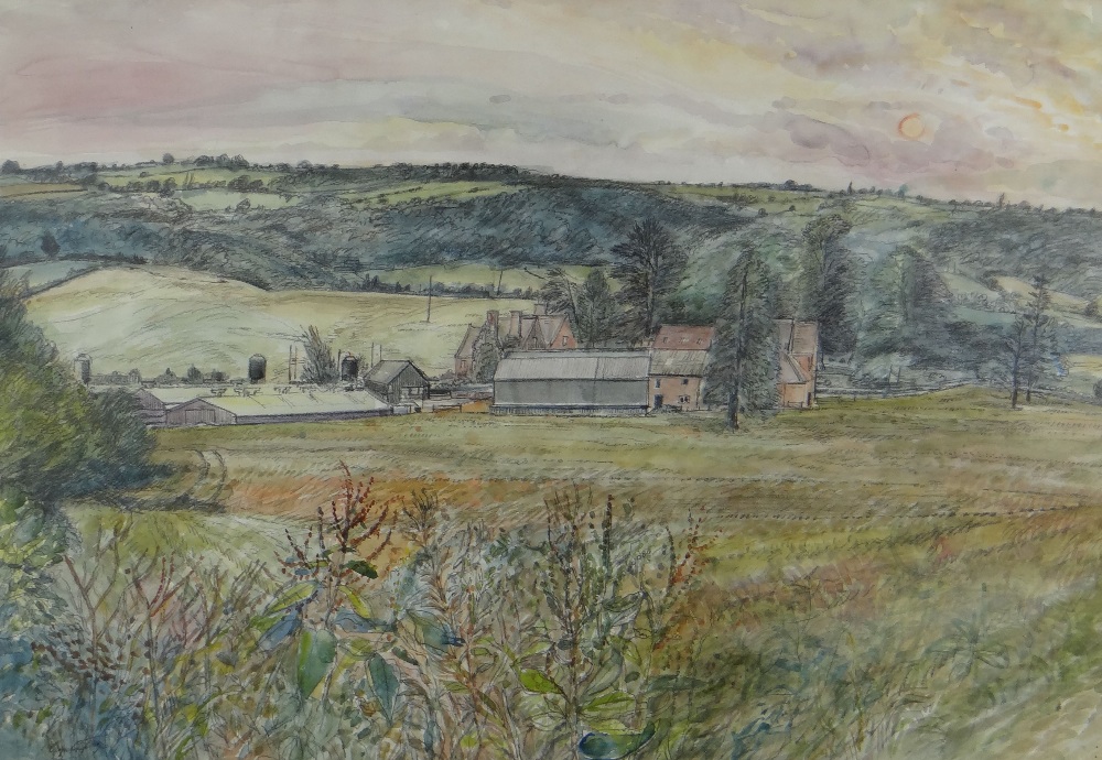 GLYN GRIFFITHS large watercolour and pencil - landscape with farm, signed, 51 x 74cms Provenance: