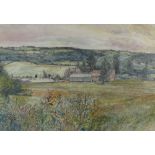 GLYN GRIFFITHS large watercolour and pencil - landscape with farm, signed, 51 x 74cms Provenance: