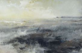 WILLIAM SELWYN mixed media - Ynys Mon coastal scene, entitled verso 'Rough Sea, Towards