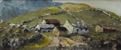 CHARLES WYATT WARREN early career oil on board - landscape with farm, signed, 25 x 53cms Provenance: