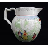 SWANSEA PEARLWARE POTTERY SATIRICAL JUG concerning Napoleon 'BONAPARTE DETHRON'D April 1st 1814,