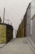 GWYN EVANS large oil on board - South Wales Valleys street, entitled verso 'End of Terrace,