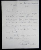 RICHARD BURTON SIGNED LETTER handwritten on single page of note paper, dated 9.2.49 and with the