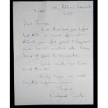 RICHARD BURTON SIGNED LETTER handwritten on single page of note paper, dated 9.2.49 and with the