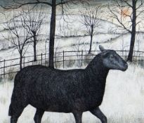 SEREN BELL mixed media with pen and ink - entitled verso 'Black Sheep Mid-Winter', signed, 36 x