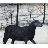 SEREN BELL mixed media with pen and ink - entitled verso 'Black Sheep Mid-Winter', signed, 36 x