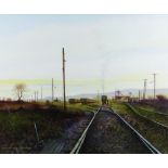 LAURENCE ROCHE gouache on paper laid to board - landscape with steam locomotive at a colliery with