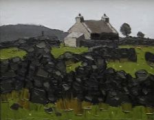 SIR KYFFIN WILLIAMS RA oil on canvas - upland dwelling with dry-stone walls, entitled 'Cottages at
