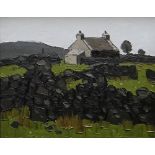 SIR KYFFIN WILLIAMS RA oil on canvas - upland dwelling with dry-stone walls, entitled 'Cottages at