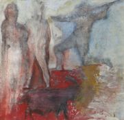 IVOR DAVIES mixed media - from the Mabinogion, entitled verso 'Lleu with One Foot on a Bath and