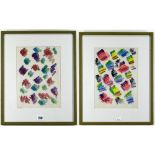 JACK JONES crayon, a pair - abstract, both signed with initials, 1986, 27 x 19.5cms Provenance: