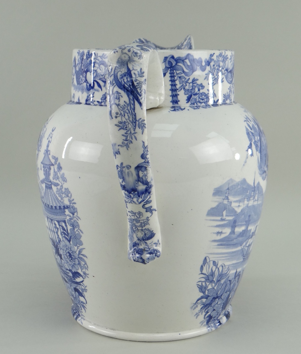A BLUE & WHITE SWANSEA POTTERY DOCUMENTARY JUG IN THE ORIENTAL BASKET TRANSFER of baluster form, - Image 5 of 8