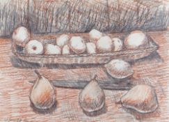 CHARLES BURTON pastel - still-life of pears and apples, signed and dated 21 Jan, 1987, 27 x 36cms