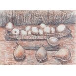 CHARLES BURTON pastel - still-life of pears and apples, signed and dated 21 Jan, 1987, 27 x 36cms