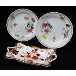 SWANSEA PORCELAIN TWIG HANDLED CENTRE DISH & TWO PLATES the centre dish in Japan pattern No. 264,