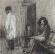 HARRY HOLLAND early period mixed media - three figures, entitled verso on Welsh Arts Council