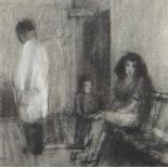 HARRY HOLLAND early period mixed media - three figures, entitled verso on Welsh Arts Council