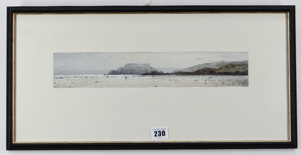 GARETH THOMAS watercolour - two figures on a Pembrokeshire beach, entitled verso 'The Beach, Angle', - Image 2 of 2