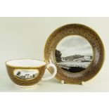 A RARE SWANSEA PEARLWARE CABARET TEA CUP & SAUCER PAINTED WITH SCENES BY WILLIAM WESTON YOUNG, circa