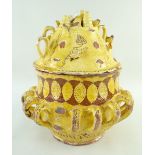 AN IMPORTANT EWENNY POTTERY SLIPWARE WASSAIL BOWL & COVER, DATED 1823 glazed in yellow over red with