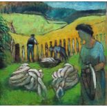 JOHN ELWYN oil on canvas - 'Wool Gathering', titled verso on Workshop Wales Gallery label, signed,