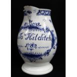 A SWANSEA POTTERY BALUSTER JUG NAMED & DATED 1782 of baluster footed form with loop handle,