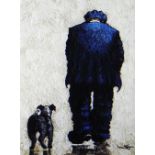 STEPHEN JOHN OWEN limited edition (4/50) print - figure walking with dog, signed, 33 x 24cms