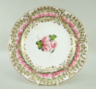 A NANTGARW PLATE DECORATED WITH ROSES in the Derby style centred with three roses and leaves, the
