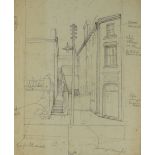 GEORGE CHAPMAN preliminary drawing - south Wales valleys street scene with annotations, 1960s, 48