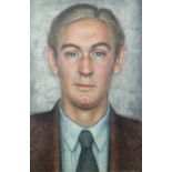 ALFRED JANES mixed media - head and shoulders portrait of a middle aged man in suit with tie,