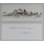 SIR KYFFIN WILLIAMS RA monoprint - upland buildings and dry stone wall, framed together with a