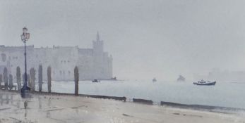GARETH THOMAS watercolour - Venetian scene, entitled verso on Albany Gallery label 'Rain Over the
