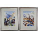 VALERIE GANZ watercolours, a pair - Cypriot landscapes, one with small church, the other with