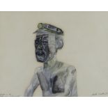 JACK CRABTREE mixed media - head and shoulders portrait of a miner with bare-chest, titled 'Joseph