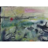 DAN LLYWELYN HALL mixed media - entitled verso 'Pink Dock', signed and dated 2004, inscribed
