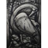 ALAN PERRY inkwash - two figures shielding from enormous bird, signed and dated 1992, 67 x 55