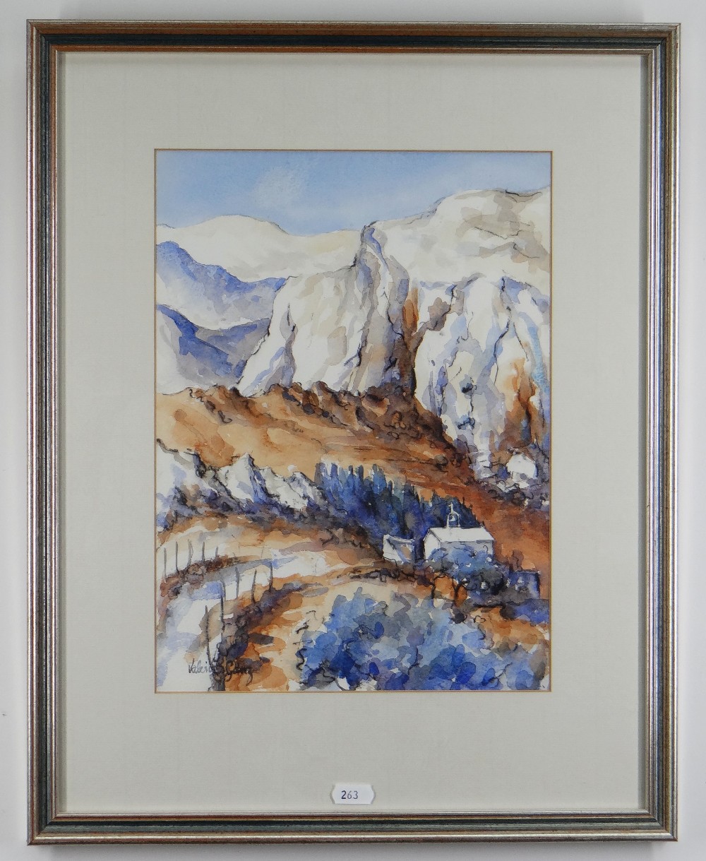 VALERIE GANZ watercolours, a pair - Cypriot landscapes, one with small church, the other with - Image 5 of 5