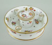 A RARE SWANSEA PORCELAIN INKSTAND in the form of a shallow dish with everted rim, centre circular