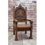 1935 EISTEDDFOD CHAIR FOR EDMONTON (NORTH LONDON) oak, carved inscription within cartouche and