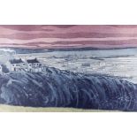 JOHN BRUNSDON artist's proof (8/15) colour etching - town panorama titled in pencil 'Swansea' with