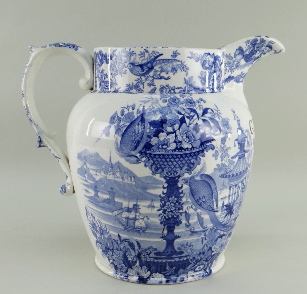 A BLUE & WHITE SWANSEA POTTERY DOCUMENTARY JUG IN THE ORIENTAL BASKET TRANSFER of baluster form, - Image 4 of 8