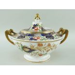 A SWANSEA PORCELAIN JAPAN DECORATED SAUCE TUREEN the tureen with upturned spindled handles,