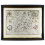 JOHN SPEED coloured antique map - Brecknoke 'Both Shyre and Towne described', dated 1610,
